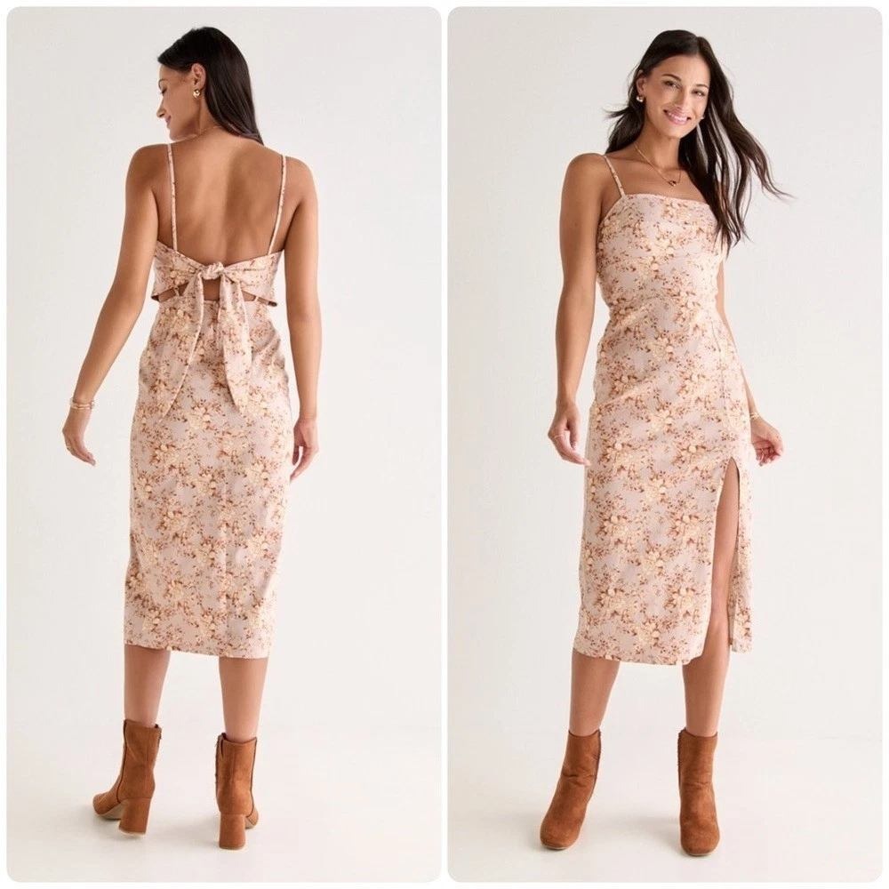 Francescas Trixxi Brooke Floral‎ Bow Back Midi Dress Large NWT Boho Chic Cottage